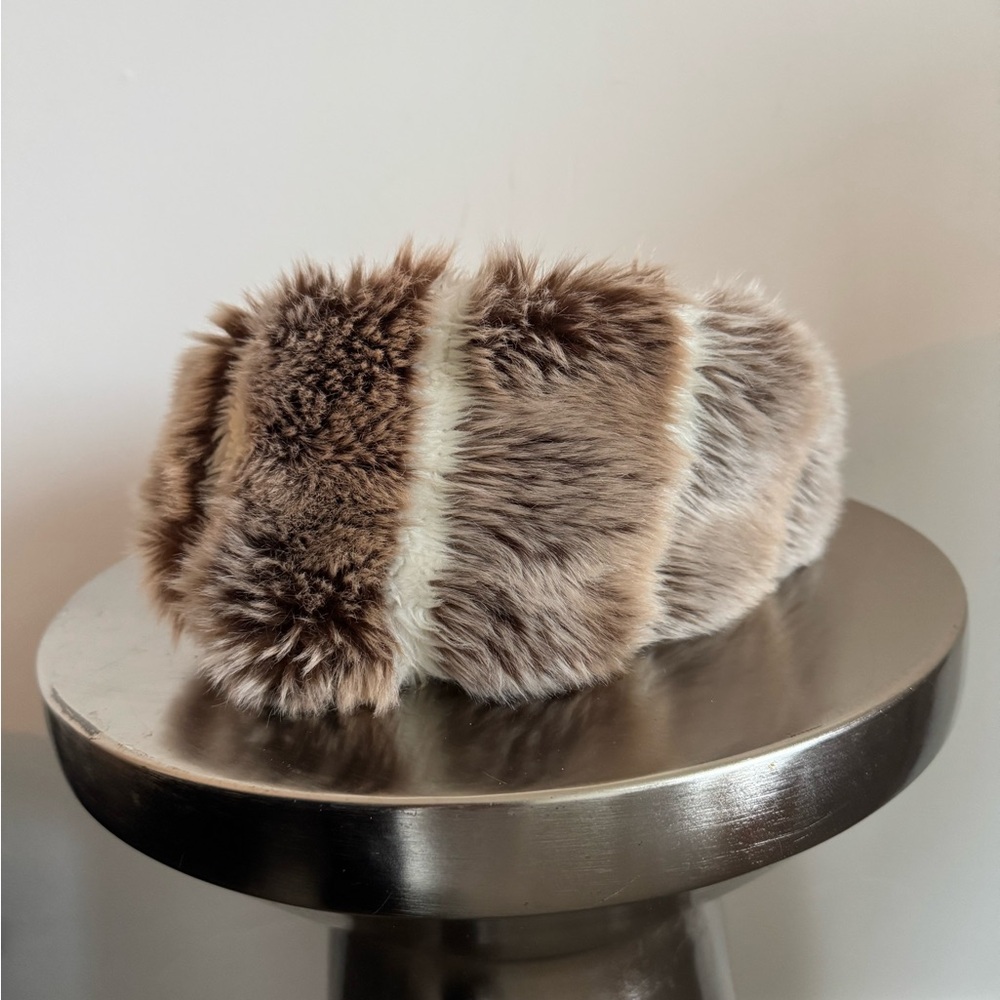 Winter Fur Headband Hat in Brown and Cream